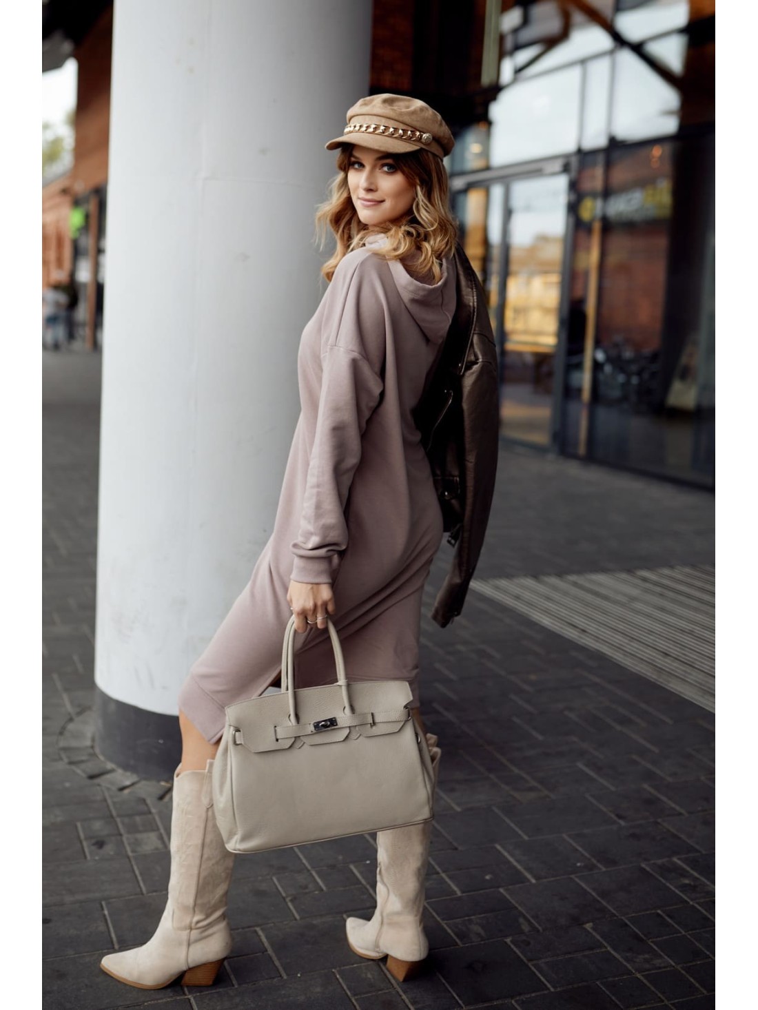 Rochie sport midi cu gluga cappuccino FI725 - Magazin online - Boutique